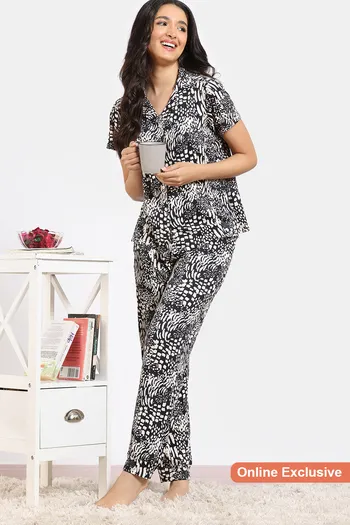 Buy Zivame Print Fusion Knit Poly Pyjama Set - Set Sail